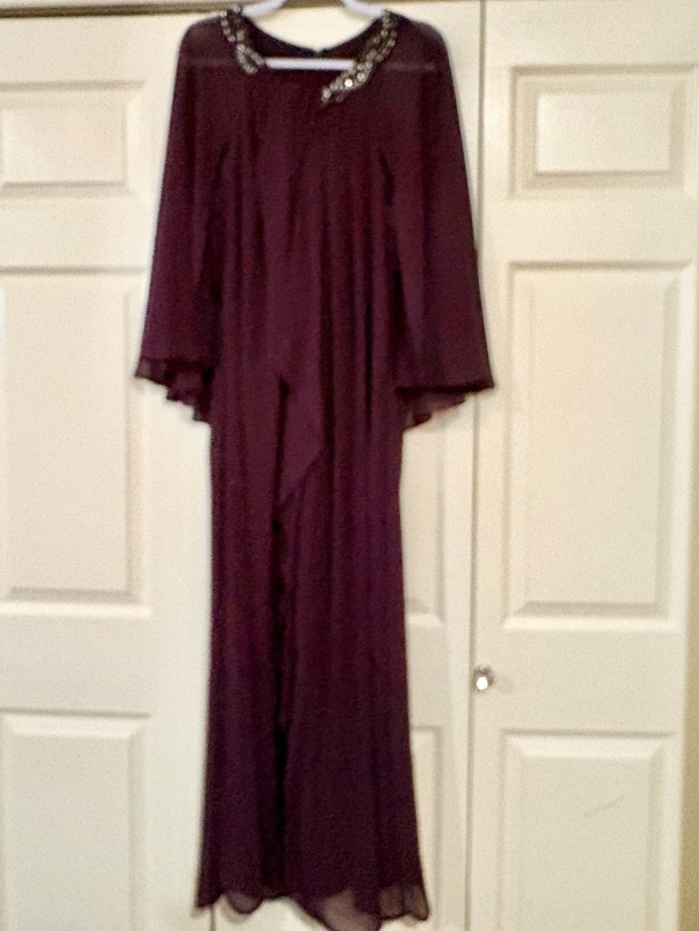 SLNY Dark Plum Beaded-Neck Evening Gown NWOT - Picture 5 of 16